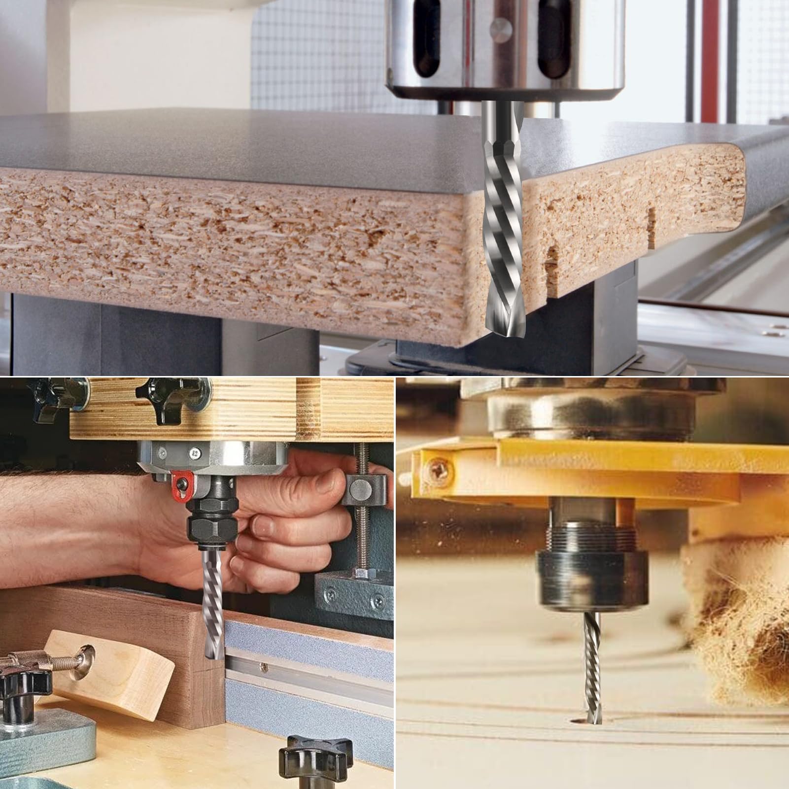 EU_HOZLY 3,175mm Einzellicht Komposit Fräser，1 Fräser UP&DOWN Cut Spirale Router Bit，3.175mm (1/8") Schaft,22mm Schnittlänge, 45mm Gesamtlänge CNC Fräser Bit Holz 10 Stück(3.175 * 22 * 45)