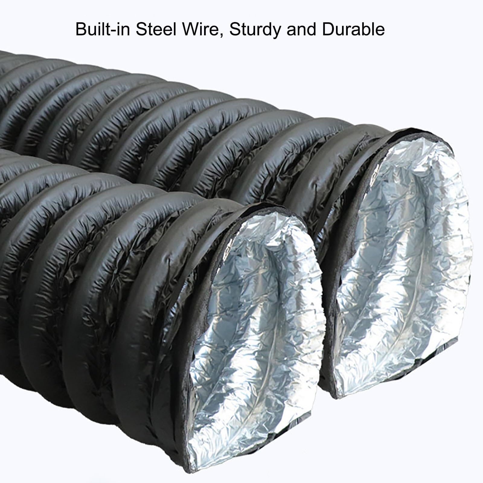 PVC Aluminiumfolien Lüftungsschlauch, Isolierter Flexibler Abluftschlauch für Wäschetrockner, 6 m Länge, Geeignet für Hlk-Systeme Und Dunstabzugshauben(100mm/4in)