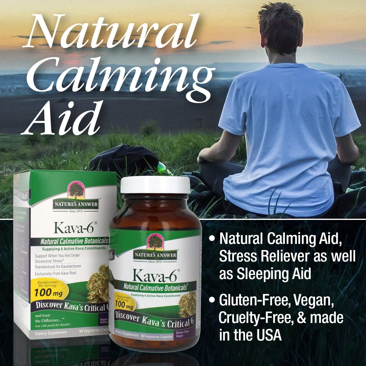 Nature's Answer Kava Root Powder Supplement Vegetarian Capsules, 90-Count | Natural Calming Aid | Mood Support | Promotes Stress Relief : Health & Household