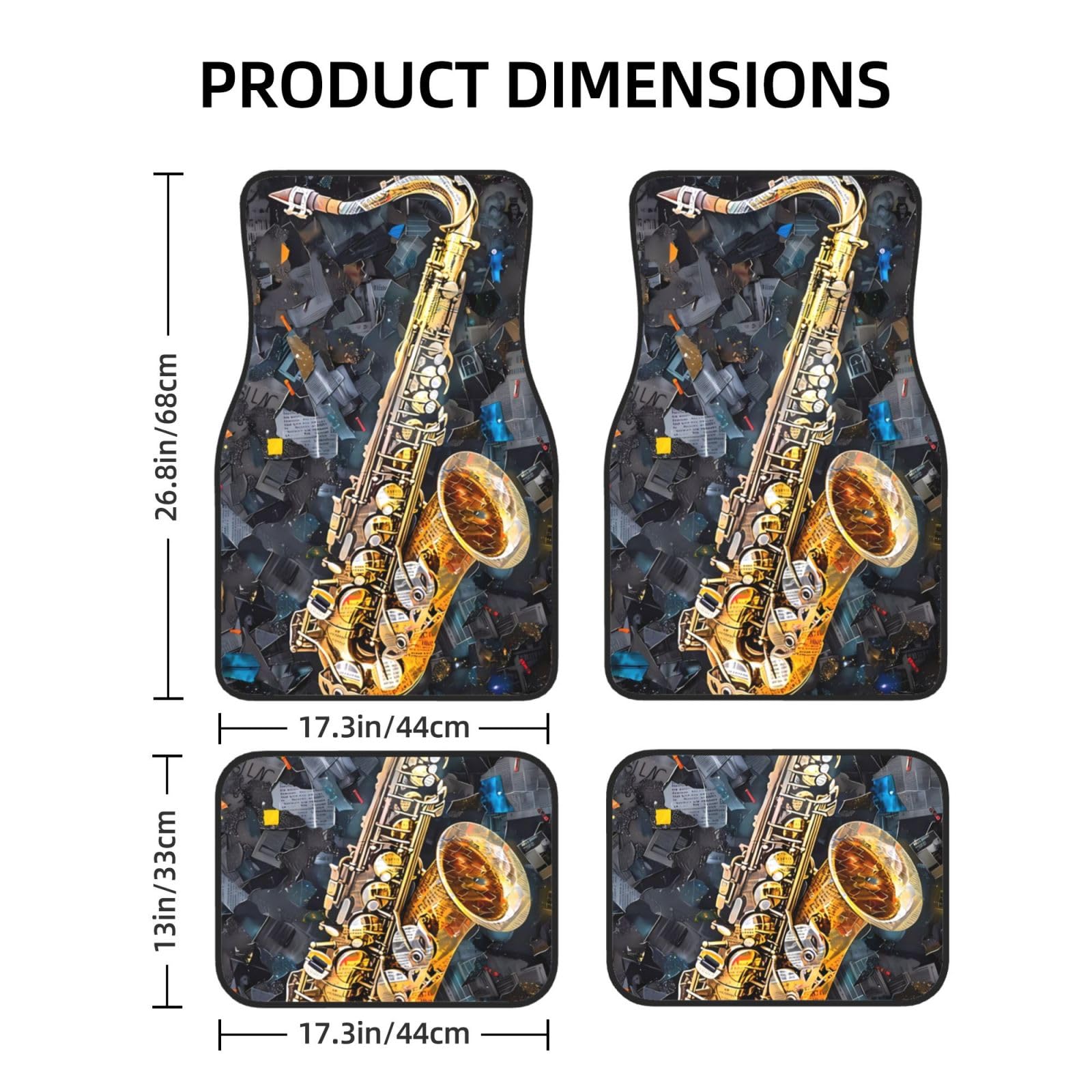 Set di tappetini per auto divertenti con motivo a sassofono jazz, musica artistica, set da 4 pezzi - Tappetini per auto, accessori per auto anteriori e posteriori