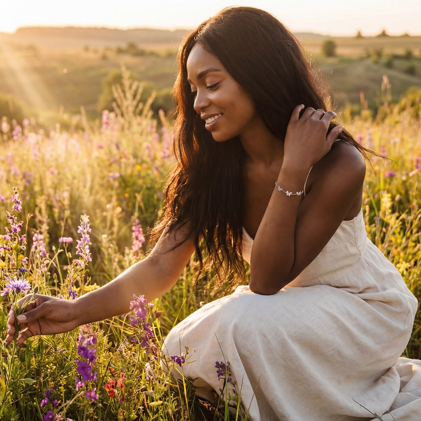 925 Sterling Silver Butterfly Bracelet, Rhodium or 14k rose gold Plated, 6 Inch plus Extension, Gift Pouch - Image 4
