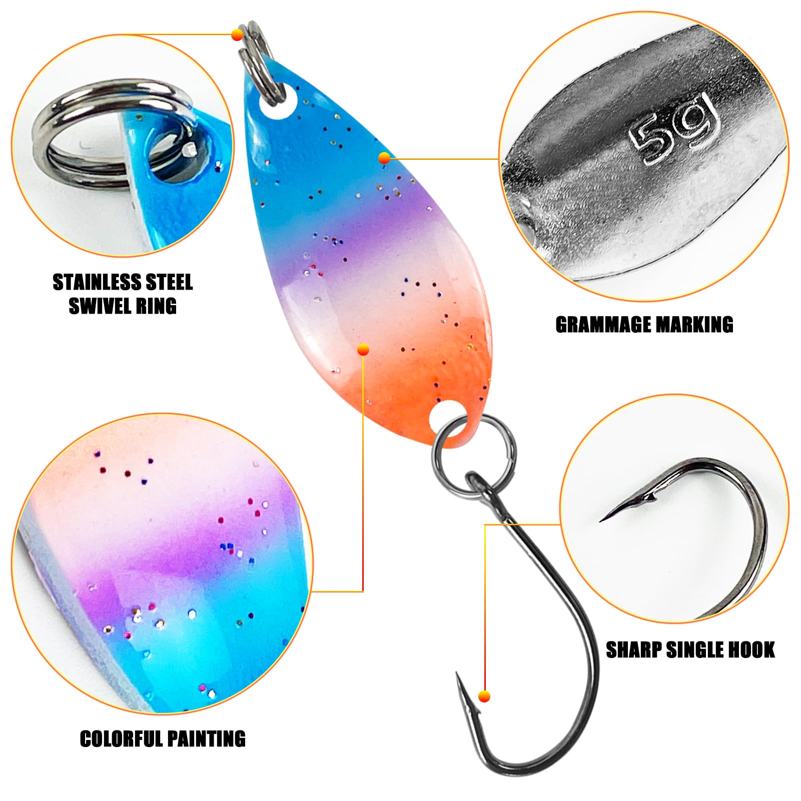 Fishing Spoons Lures for Trout, Single Hook Trout Lures Hard Metal Fishing Jigging Baits Mini Fishing Jig Spoon Lures for Perch Char Crappie