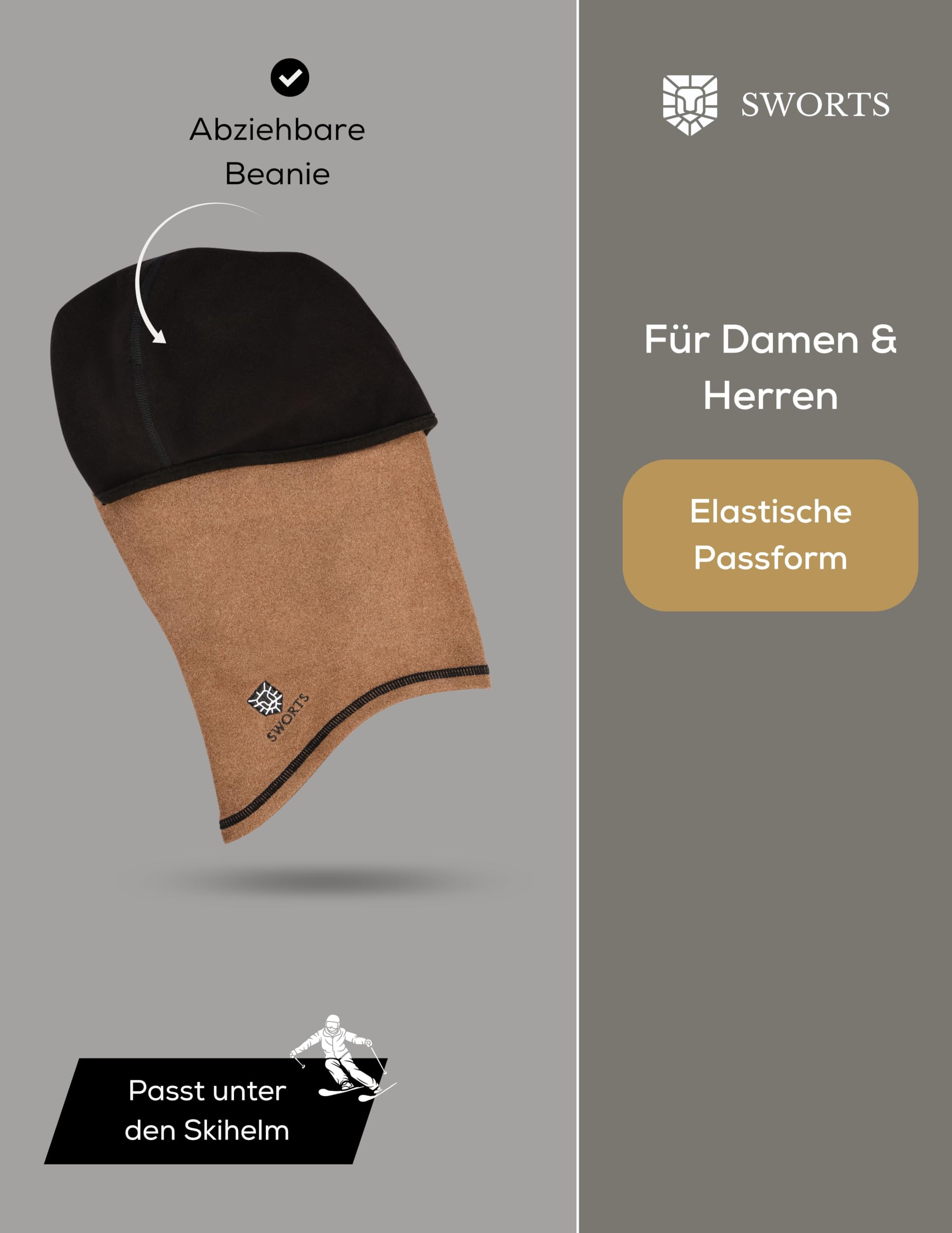 Cagoule thermique unisexe avec pores respiratoires pour sports d'hiver I Masque de ski en polaire ultra douce, marron, taille unique