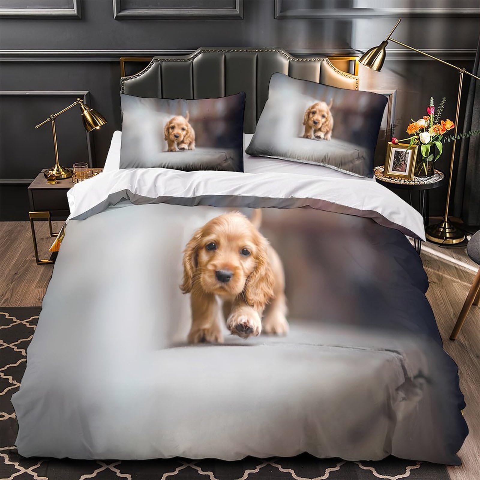 Housse de couette caniche 220x240 cm en microfibre pour lit double