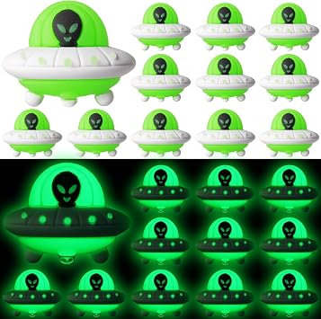 CroBlissful 30 Pcs Glow in the Dark Mini Alien Figurines, Spaceship