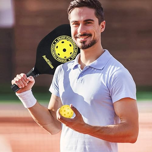 Miniatura 5 de Amicoson Paletas de pickleball - Juego de 4 paletas de madera, bolas para interiores y exteriores, agarre ergonómico, 8 bolas y 1 bolsa de transporte