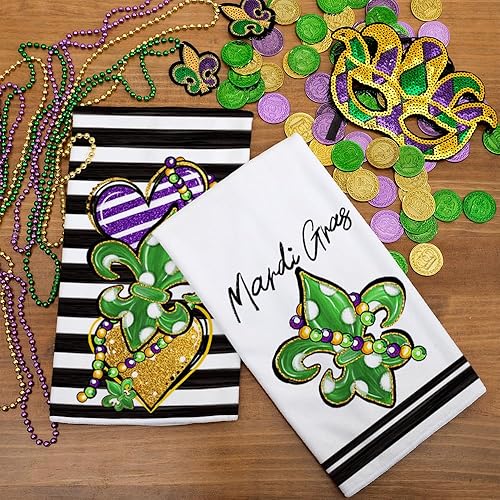 Miniatura 7 de ARKENY Juego de 2 paños de cocina Mardi Gras, diseño de flor de Lis verde con lunares blancos, paños de cocina de 18 x 26 pulgadas, secado de