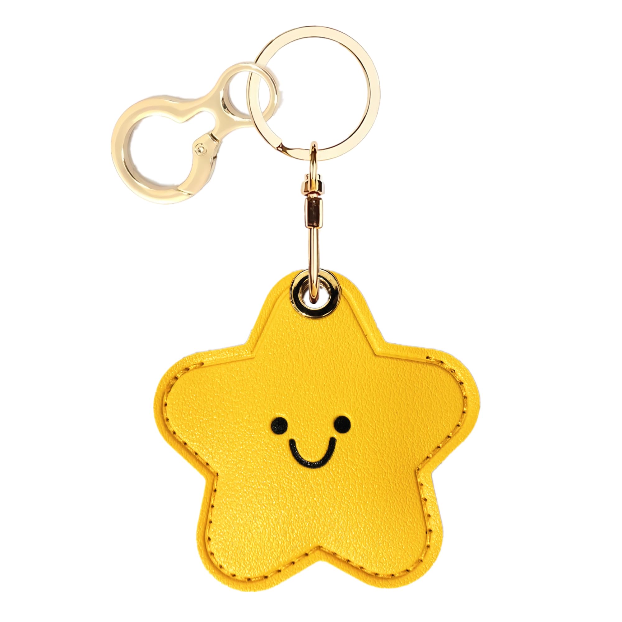 Leather Airtag Keychain Case Holder,Cute Protective Apple Air Tag Cover with Key Ring,Anti-Scratch Hidden Finder GPS Tracker Case for Wallet Keys,Bag,Pets,Backpack(Star)