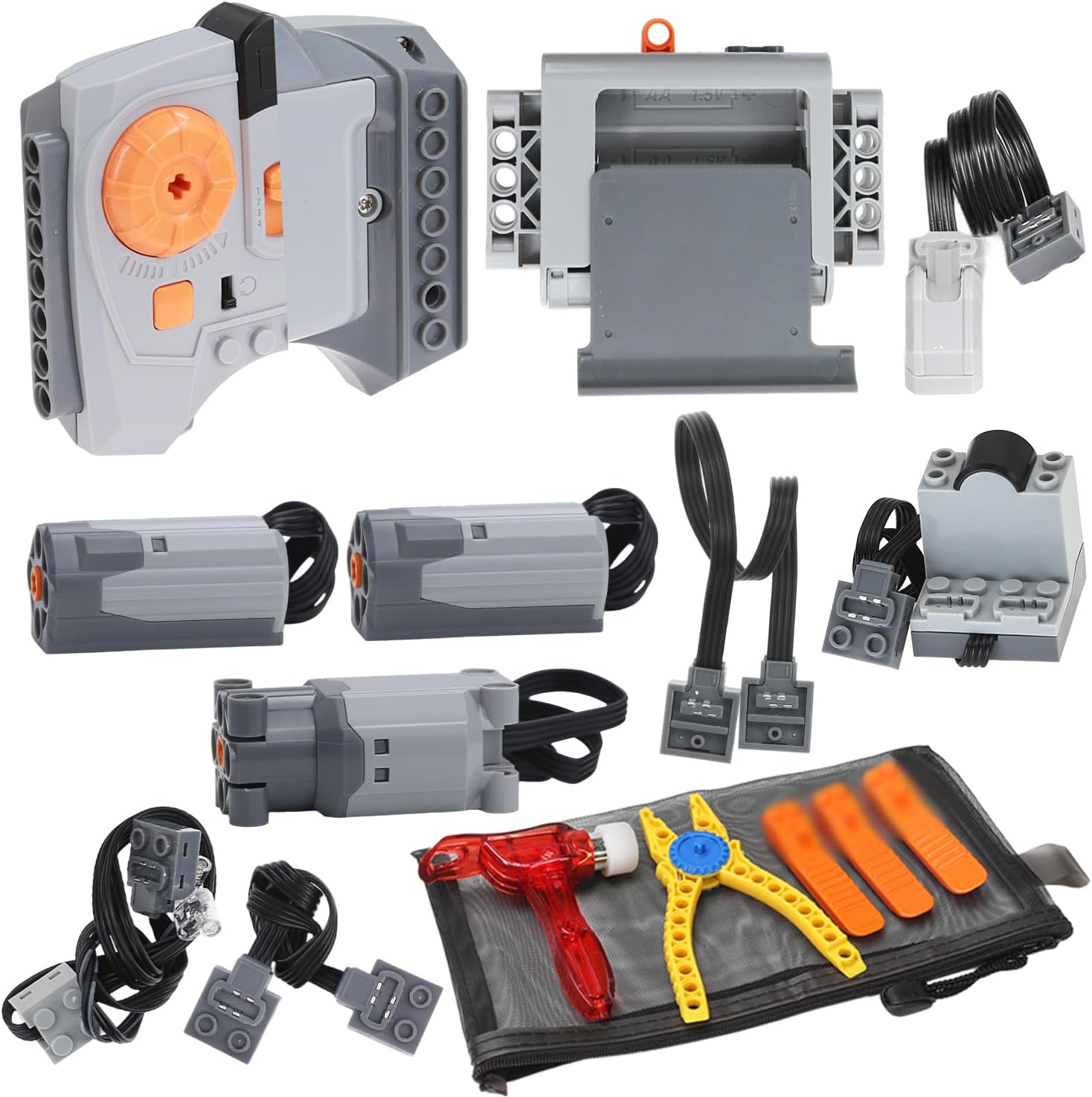 15 Pcs Motor Set Power Functions with Toolkits, Power Motor Kit Technical Parts for STEM Assembled Building Block, Control Function for MOC Bricks