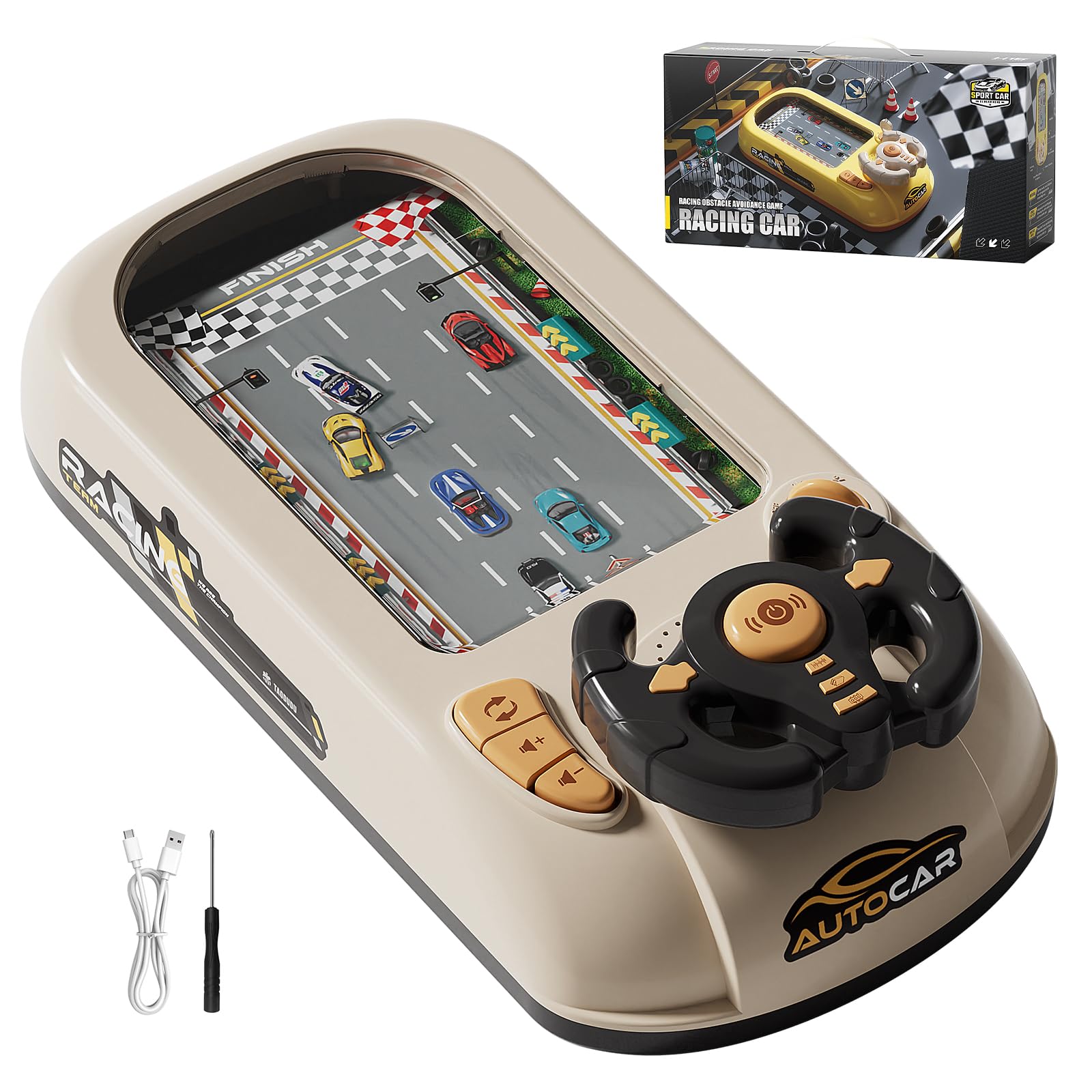 Car Adventure Toy with Steering Wheel,Steering Wheel Toy with Music,Interactive Simulation Driving Toddler Simulated Driving Racing Car Game with Sound Age 3+ Year Old (White)