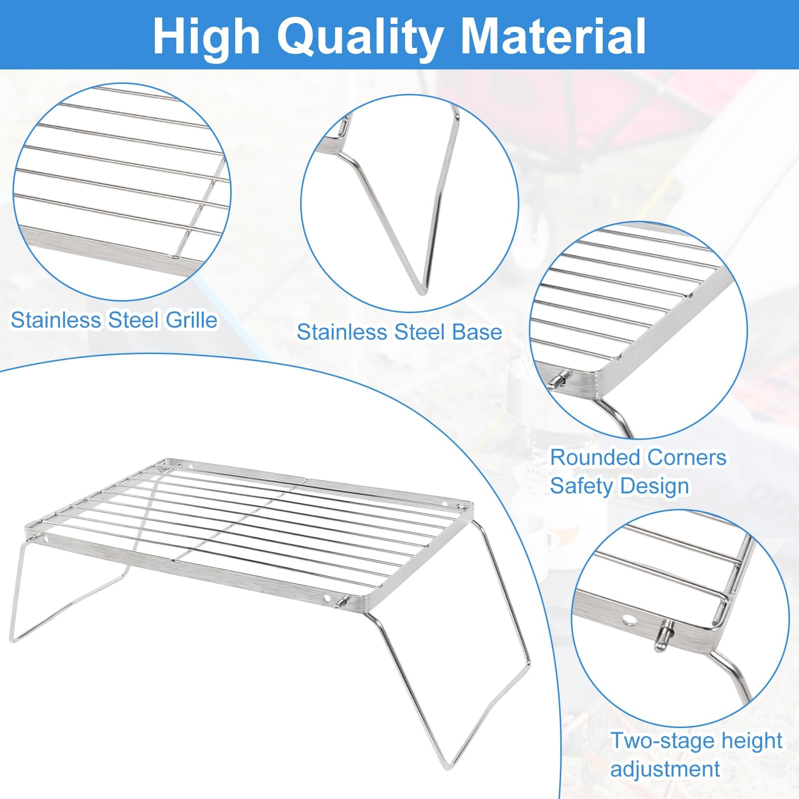 Griglia pieghevole da campeggio, 30 x 16 cm, per barbecue portatile, per campeggio, campeggio, campeggio, escursionismo, picnic, pesca