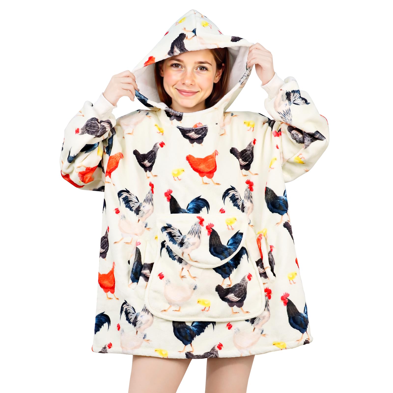 ZHIKU Chicken Wearable Blanket Hoodie for Adults - Oversized Hoodie Sweatshirt for Women - Rooster Chicken Birthday Gifts for Women
