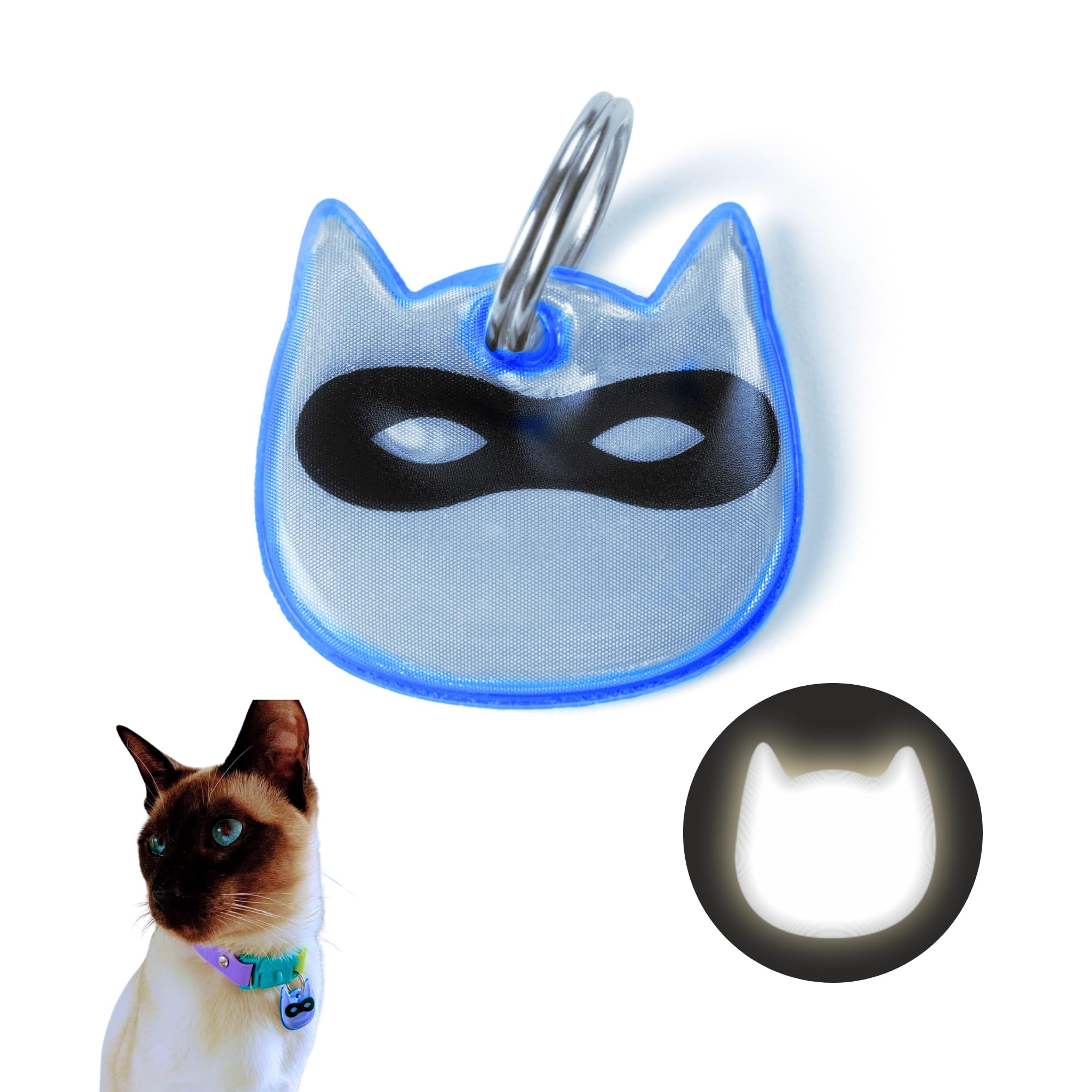 Kittyrama Reflective Blue Ninja Cat Charm. Safety Cat Tag. Lightweight, High Visibility, Waterproof. Fits All Reflective Cat Collars