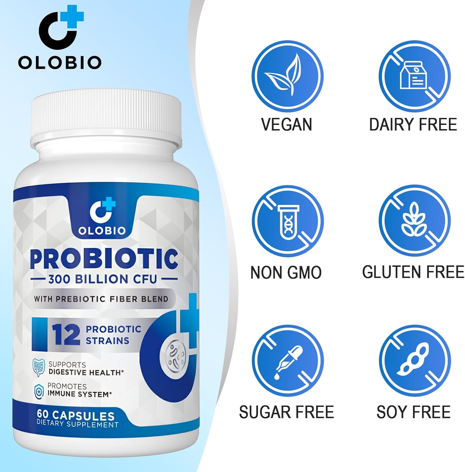 300 Billion CFU Probiotic, 12 Strains with 3 Organic Prebiotics, Probiotics for Women and Men, Daily Supplement for Digestive, Immune, Gut & Bloating Health, Shelf Stable, Vegan, 120 Capsule