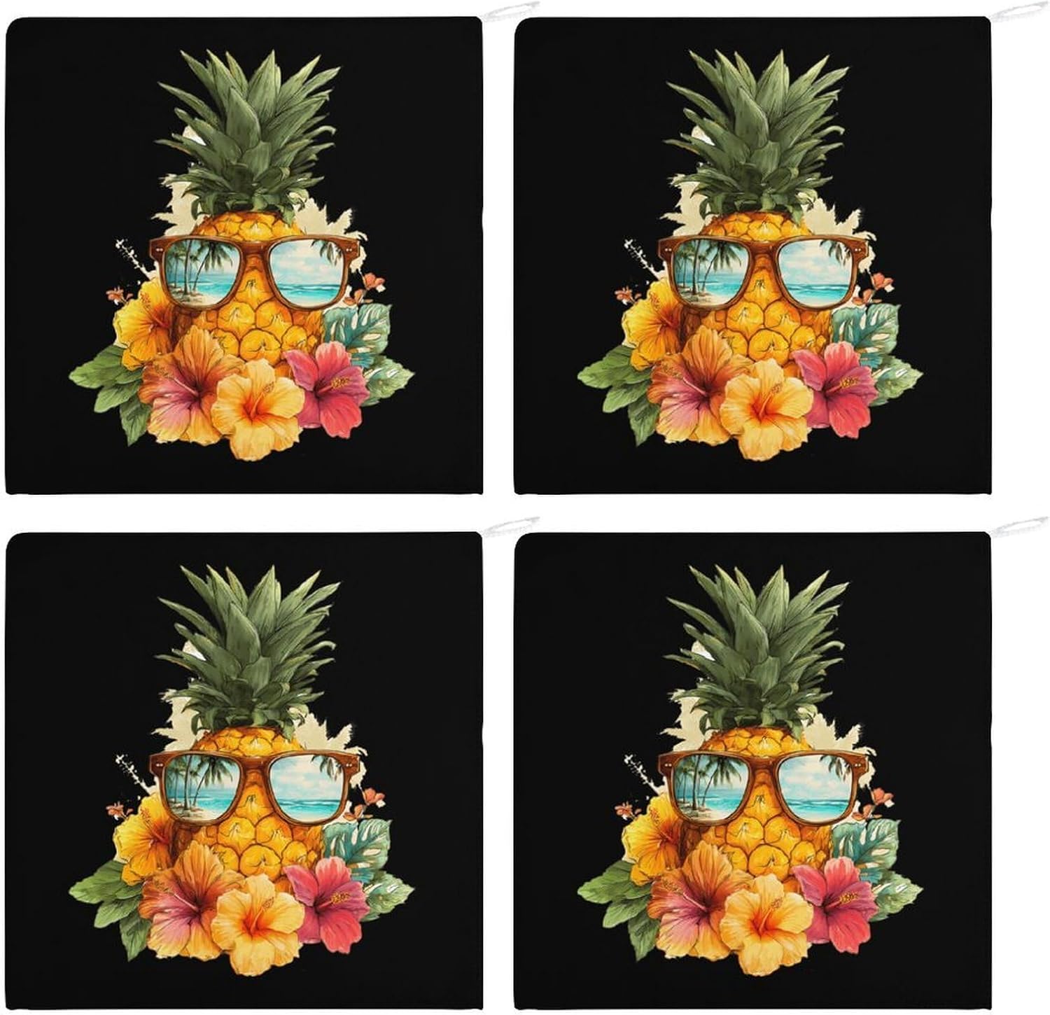 Eyeglasses Pineapple Microfiber Hand Towels for Bathroom Soft Absorbent Bath Kitchen Towel with Hanging Loop 4PCS