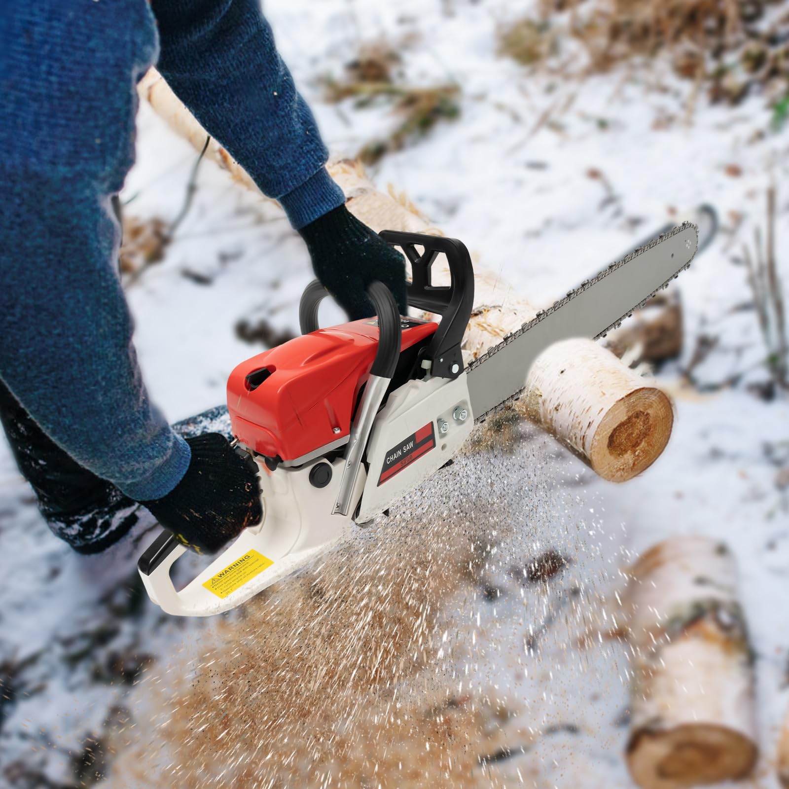 Piła łańcuchowa Zasilana Benzyną O Pojemności 52 Cm3, 22 Cale, Z Mocnym Silnikiem Dwusuwowym, 22-calową Prowadnicą Tnącą, Hamulcem Bezpieczeństwa, Akumulatorowym Narzędziem Do Cięcia Drewna
