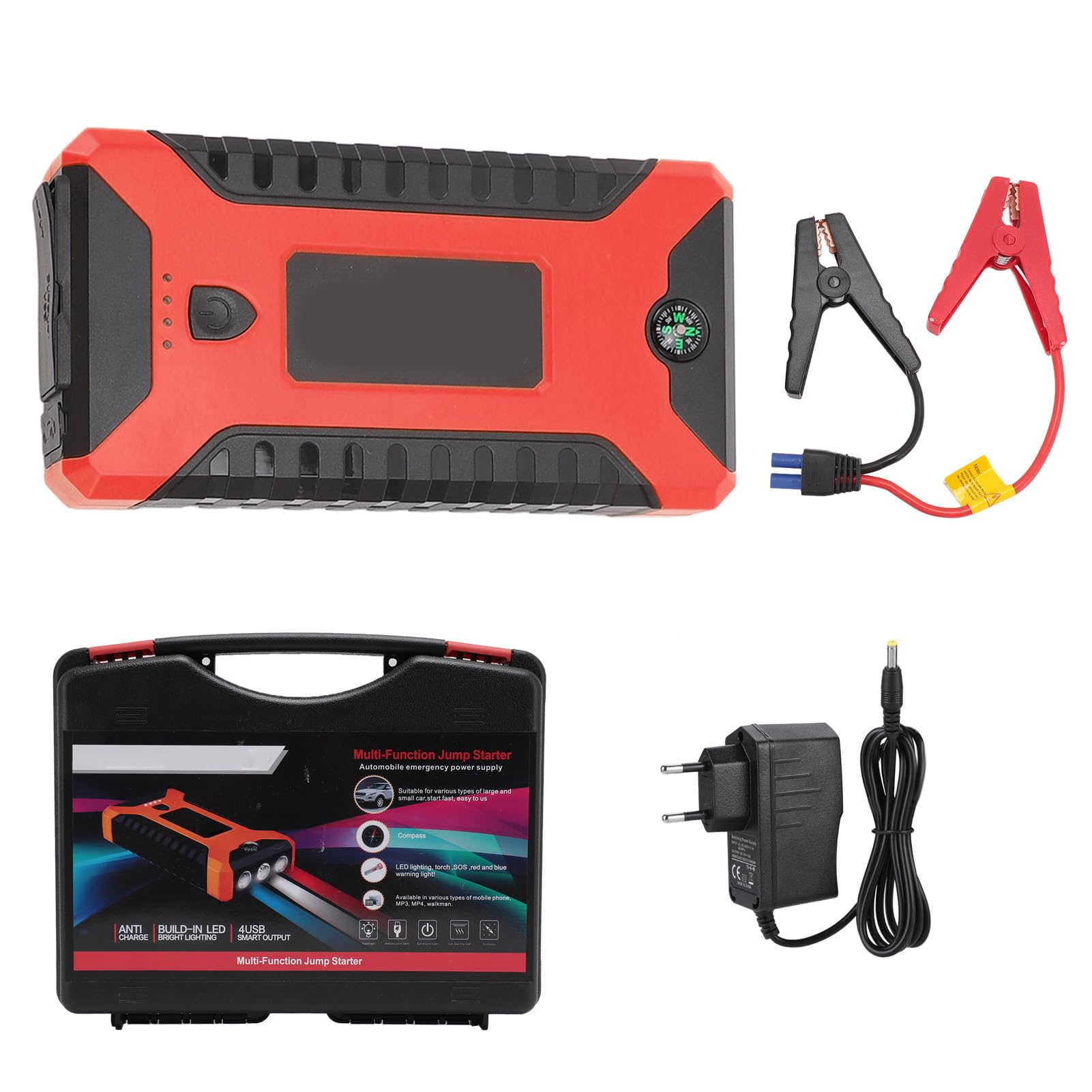 Tosuny Arrancador de Batería para Coche, Batería de Arranque de 1000A Pico 20 000mAh para Motores de Gasolina de Hasta 7L y Motores Diésel de Hasta 5,5L, con Linterna y cable (Rojo)