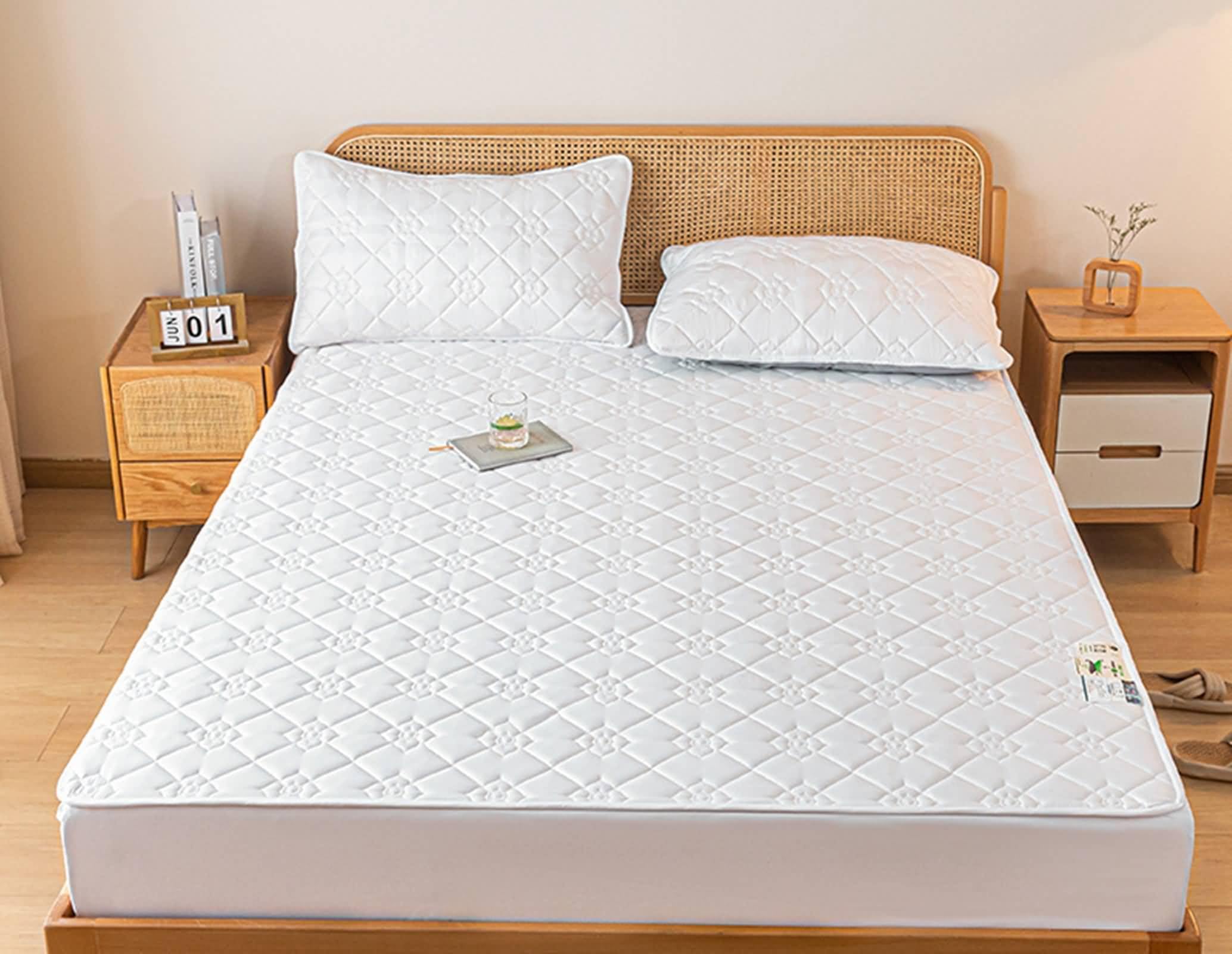 Fitted Sheet for Mattress,(120 x 200 x 30 cm),Spannbetttücher mit Elastisch Einfarbig mit Rautenmuster Spannbett mit Beige Weiß