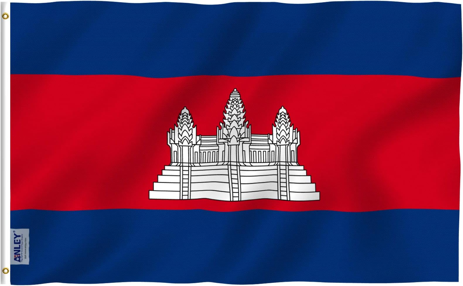 Anley Fly Breeze 3x5 Feet Cambodia Flag - Vivid Color and Fade Proof - Canvas Header and Double Stitched - Kampuchea Flags Polyester with Brass Grommets 3 X 5 FT