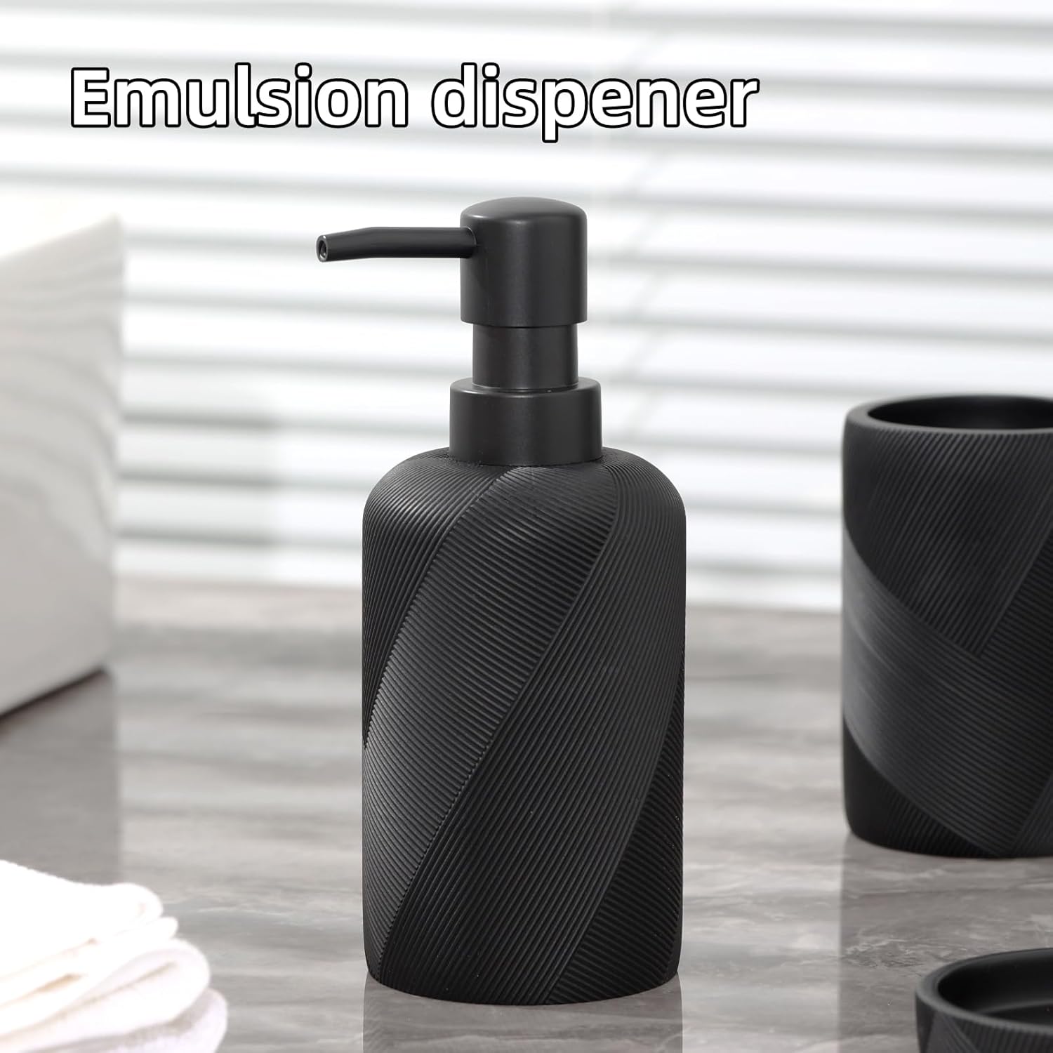 Bathroom Accessories Set, Bathroom Organizer Countertop, Soap Dispenser and Toothbrush Holder, Mouthwash Cup, Tray Set, Vanity Tray for Bathroom, 4 Pieces Modern Decor (Matte Black) - Image 6