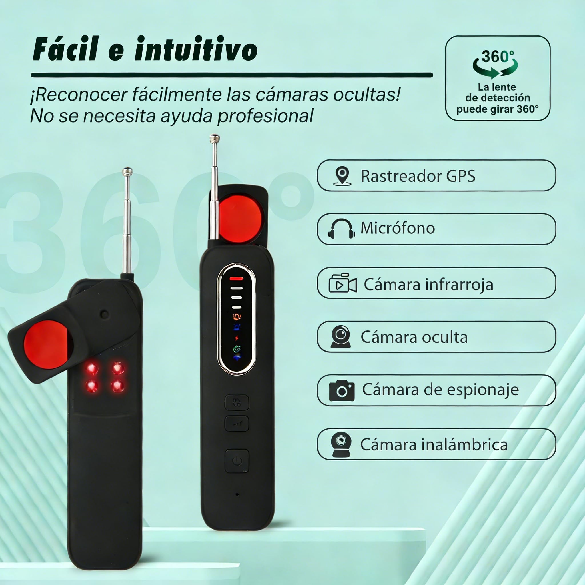Detector Camaras y Microfonos Ocultos GPS y Detector de Errores, Detector de Señales RF para Hotel Hogar Oficina Viajes