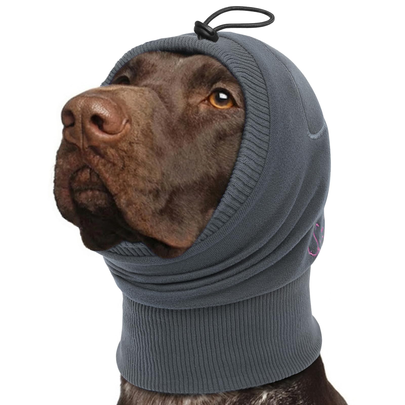 No Shake Ear Wraps for Dogs, Adjustable Dog Ear Cover with SoundProof Pads, Anxiety Relief Pet Ear Muffs Noise Protection Dog Calming Hoodie for Hematoma, Grooming, Fireworks, Thunder, Grey L