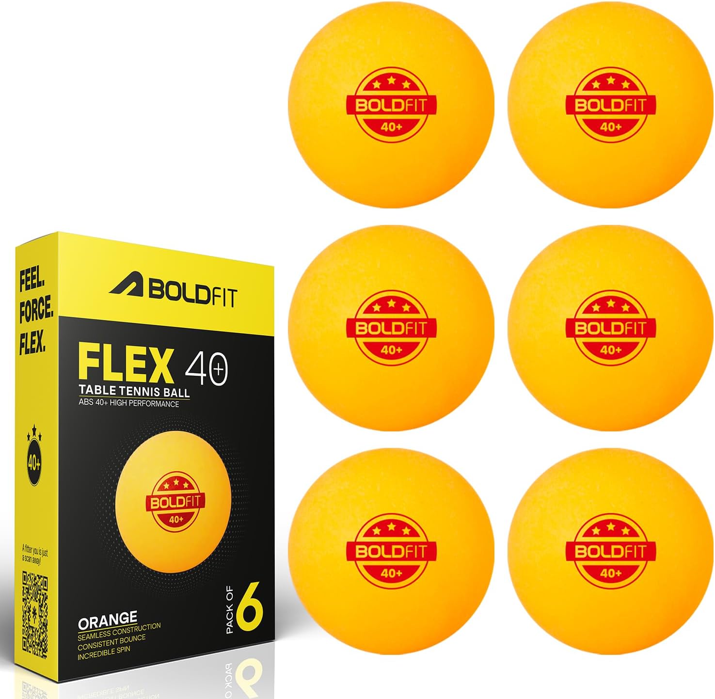 Table Tennis Balls High Performance TT for Match 40+ for Professional TT 3Star for Advance Training Seamless ABS Plastic Table Tennis Orange Pack of 6