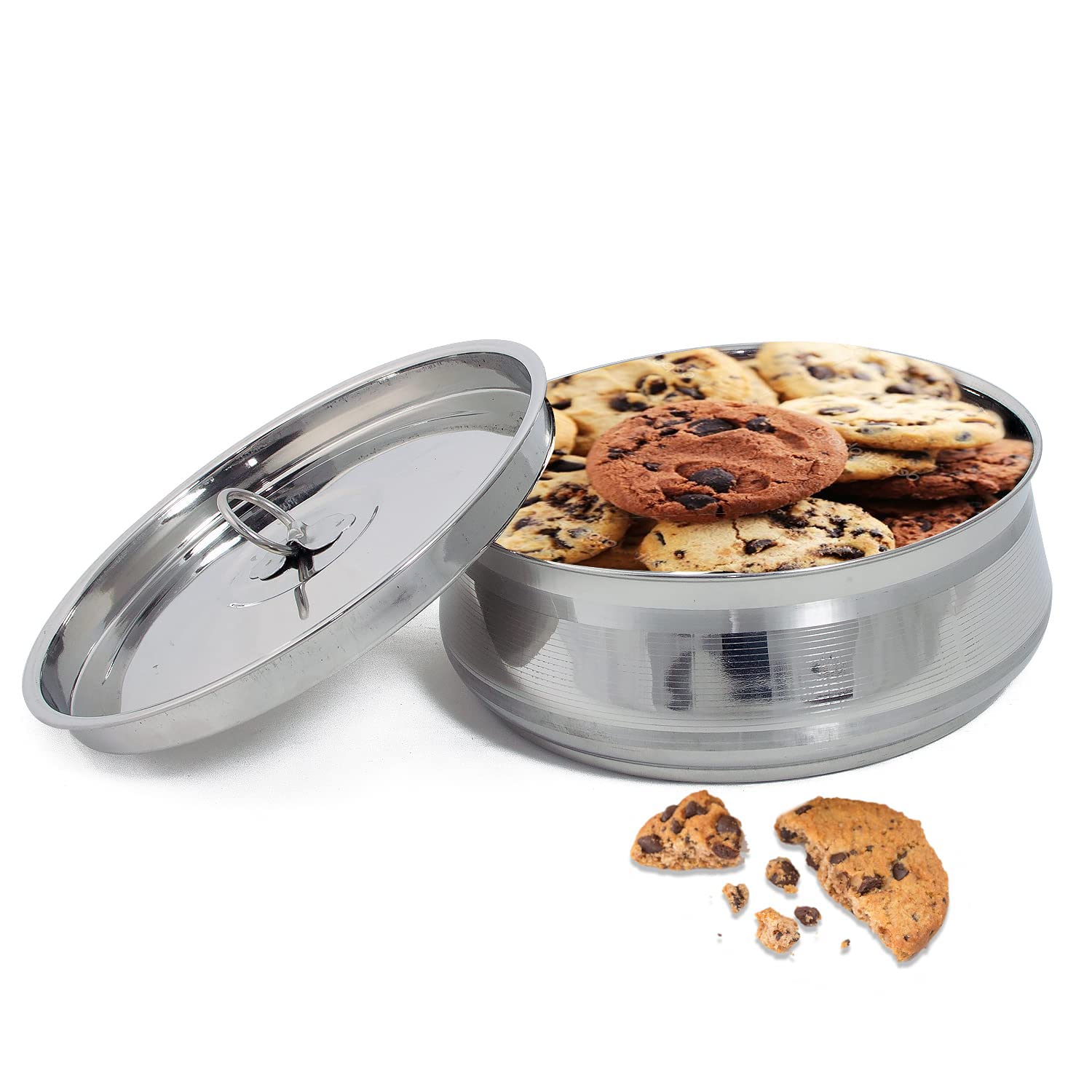 Neelu Stainless Steel Tableware Belly shape Kitchen Dabba with Lid