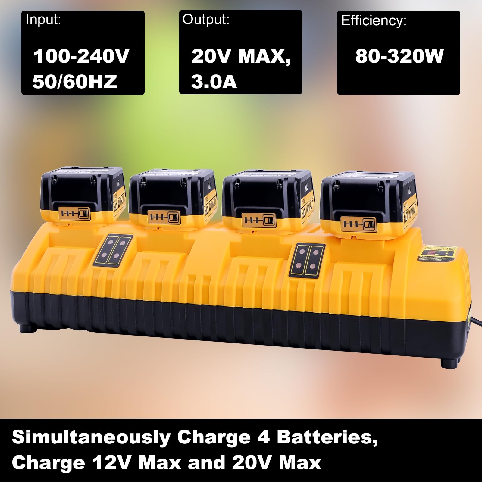 4-portowa szybka ładowarka zamiennik dla Dewalt 12 V 20 V Max DCB104, kompatybilna z akumulatorem litowym Dewalt 12 V 20 V Max DCB120 DCB127 DCB200 DCB206