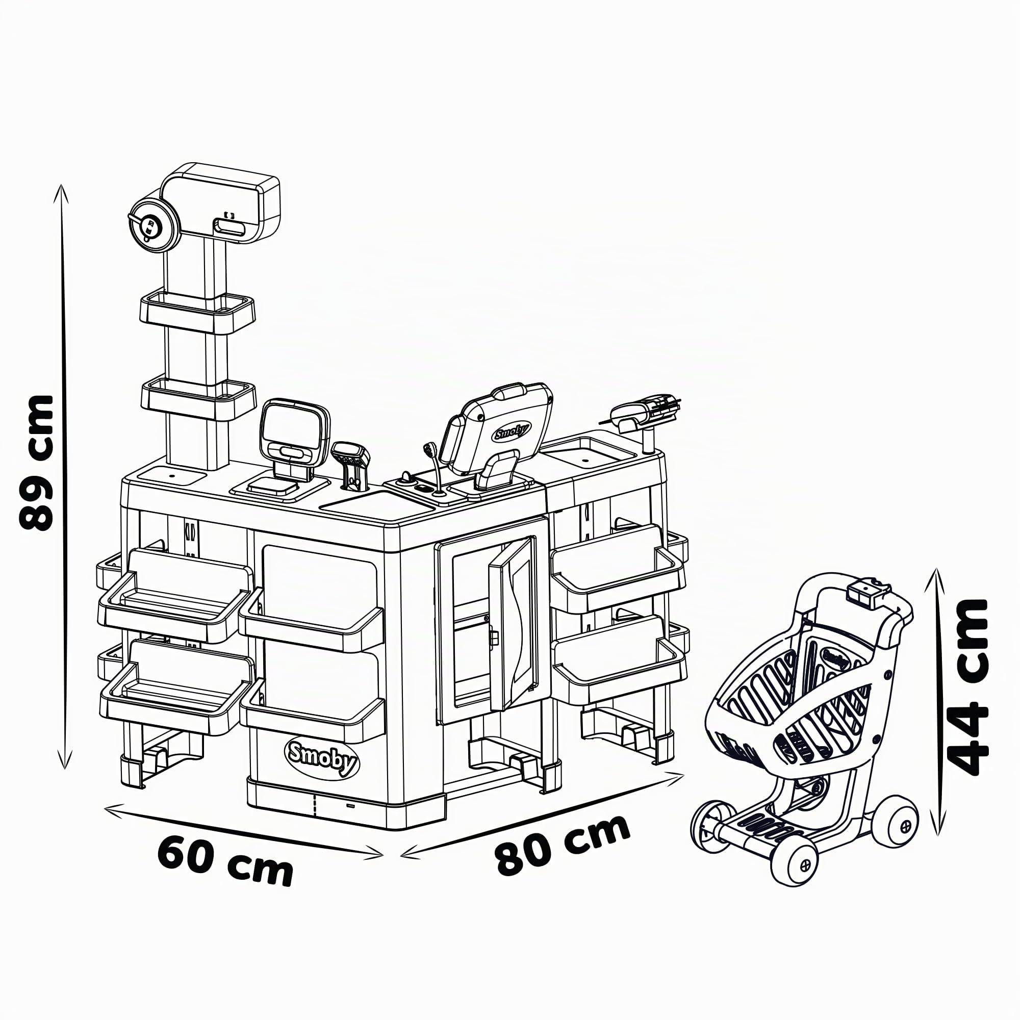 Smoby - Maxi Market - Supermercato per bambini - Carrello, scaffali, scatole, verdura, frutta - Zona refrigerata - Numerosi accessori - Dai 3 anni - Prodotto in Francia