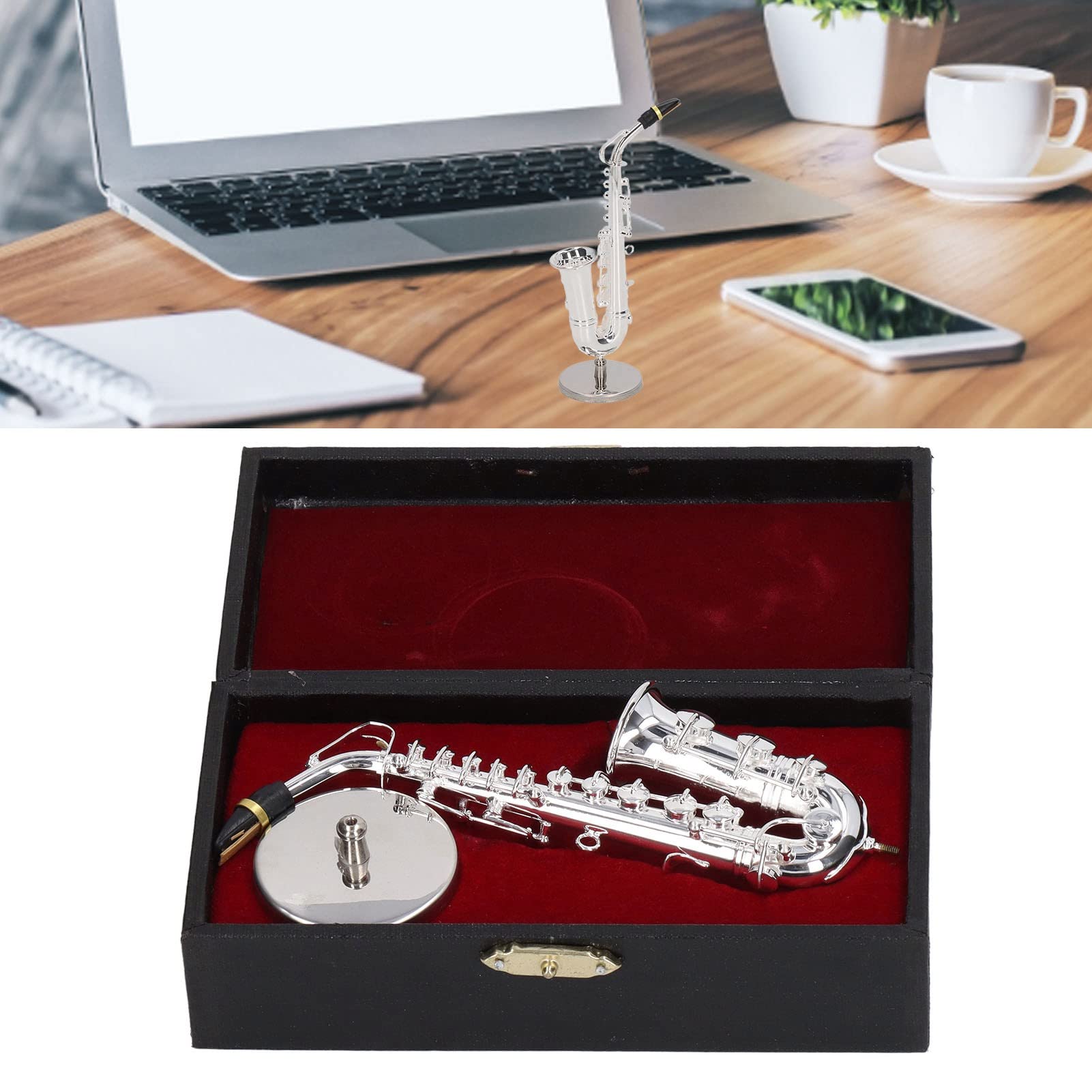 Modèle de Saxophone, Réplique Miniature de Saxophone Alto de 14 Cm avec Support et étui Mini Instrument de Musique Saxophone
