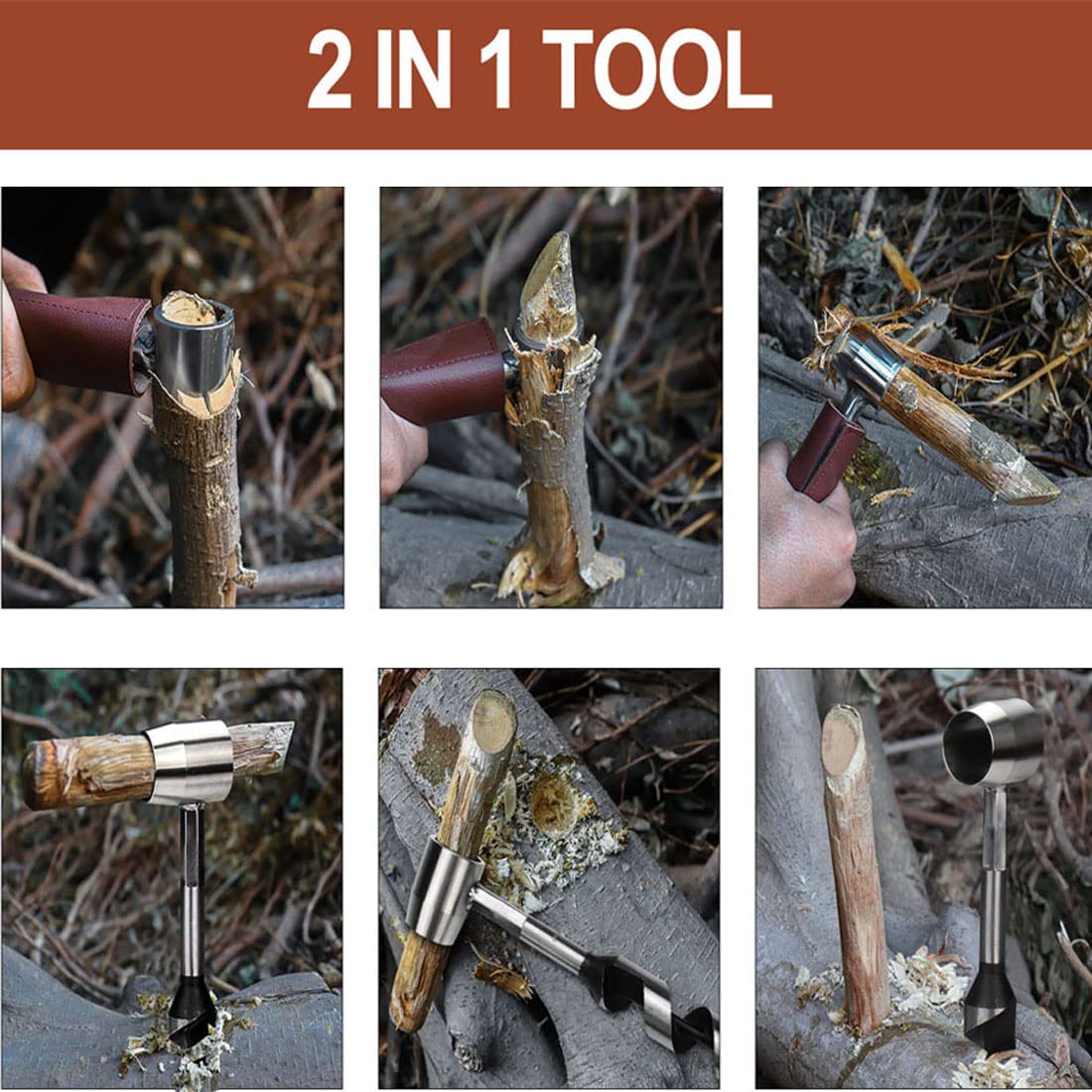 Bushcraft Strumento di sopravvivenza, Chiave a vite senza fine allungata Scotch Eye - Trivella manuale per campeggio, riparo, barbecue, panchine, bushcrafting e viaggi in zaino all'aperto