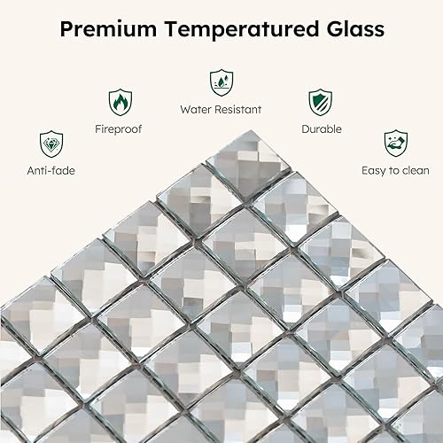 Miniatura 5 de Diflart Azulejo de mosaico de cristal de mosaico de cristal de diamante 3/4 pulgadas paquete de 5 (plata)