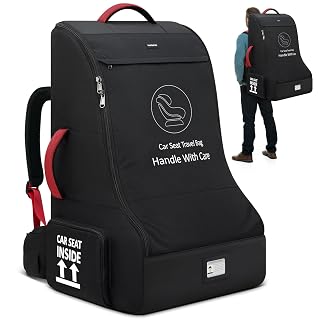 RAINSMORE Car Seat Travel Bag Backpack Padded Car Seat Bag for Airplane Water Resistant Baby Carseat Cover Bag for Airport Infant Seats Carrier Fits CarSeats Booster Seats Black - Amazon product rated Grade A