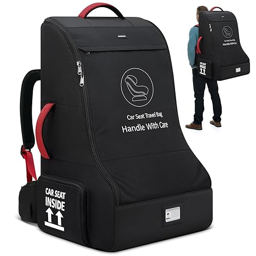Miniatura 12 de RAINSMORE Bolsa de viaje acolchada para asiento de coche para avión, mochila de asiento de coche resistente para viajes aéreos, bolsas de funda para