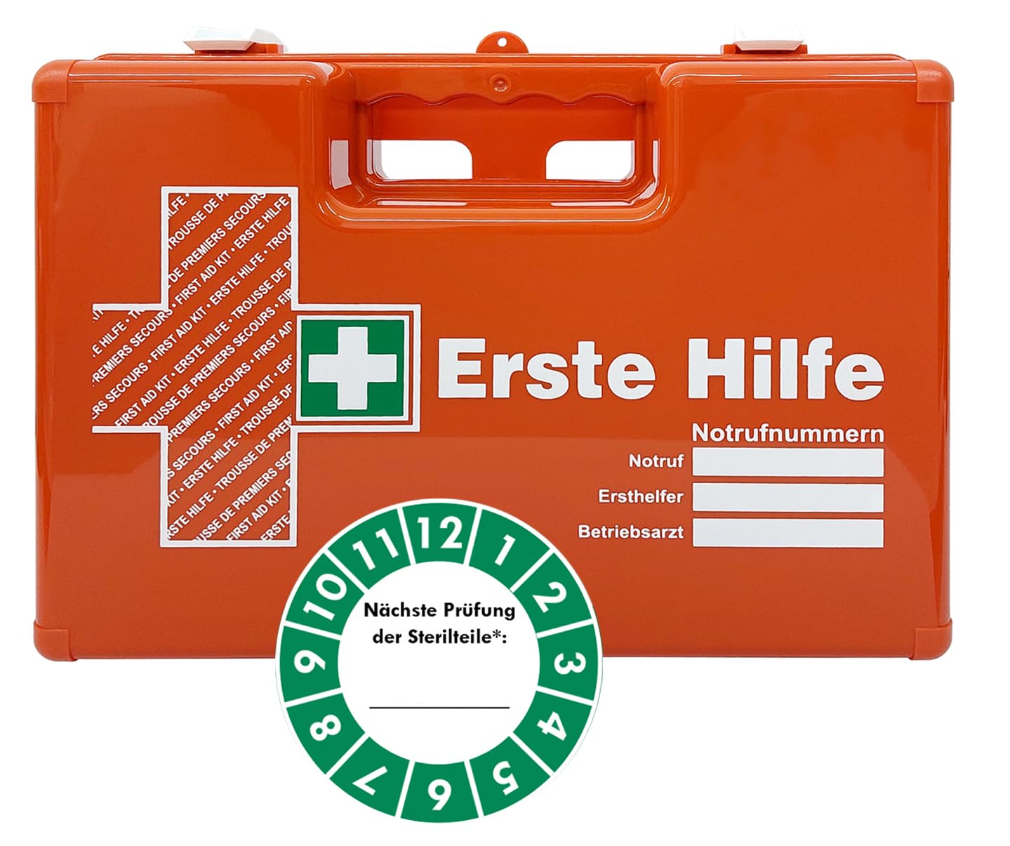 Erste-Hilfe-Koffer BG für Betriebe nach aktueller DIN 13157 inkl. DIN 13164 für KFZ - MIT WANDHALTERUNG - incl. Verbandbuch " Kleiner Verbandkasten "