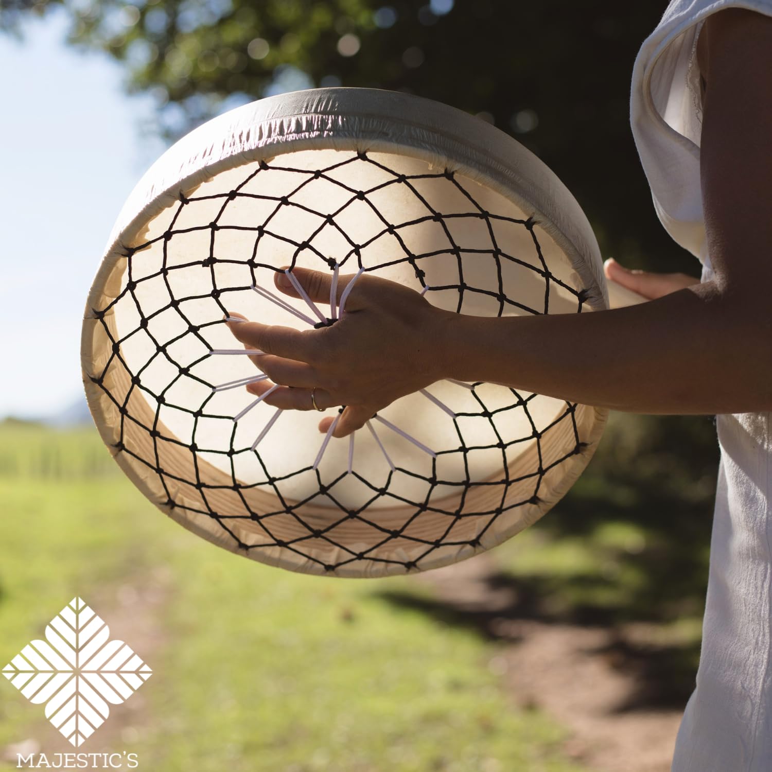 Tamburo sciamanico nativo americano in legno e pelle di capra 30 cm, fatto a mano, per rituali sciamanici e meditazione + Mailloche