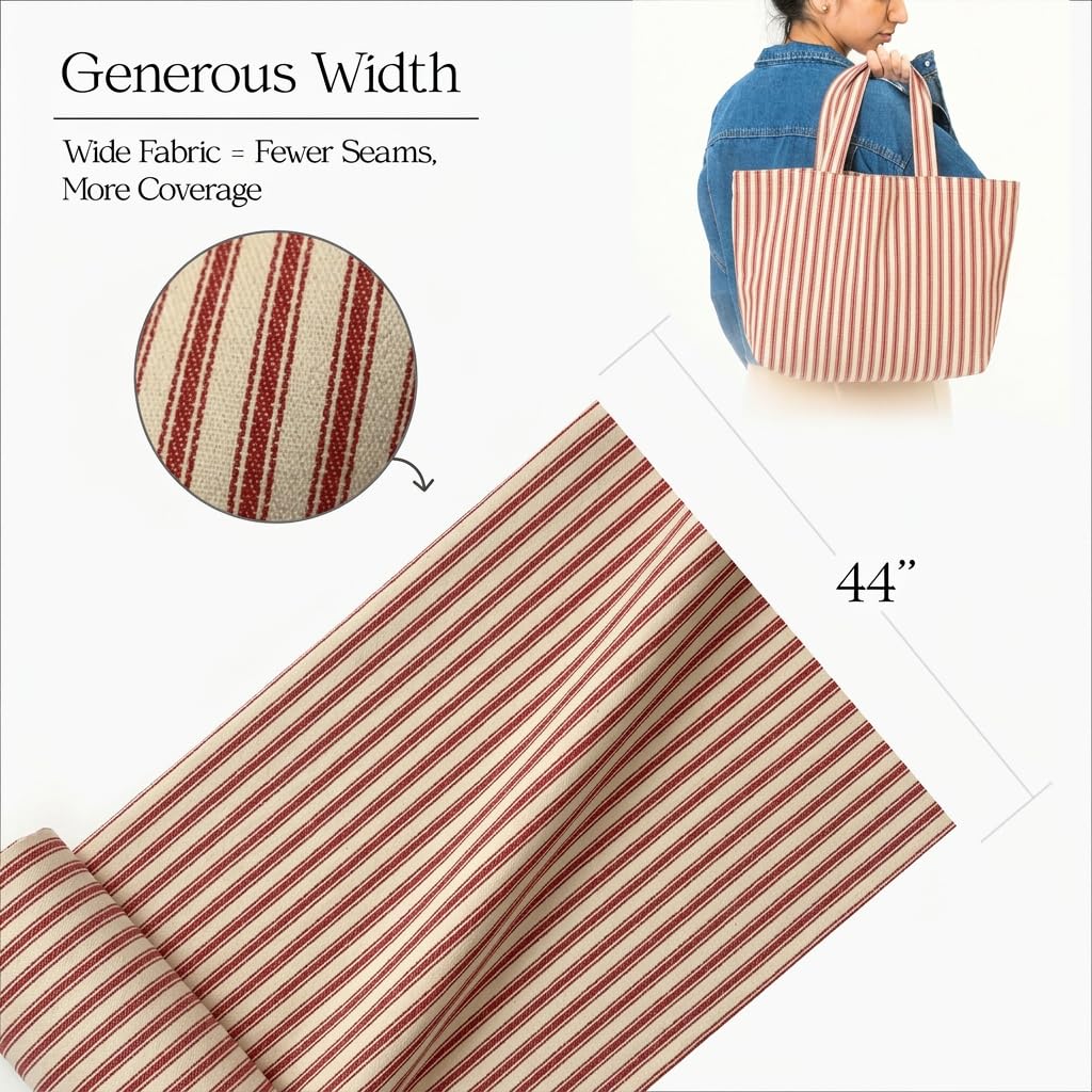 Amazon.com: Red Woven Ticking Fabric 100% Cotton - 44/45