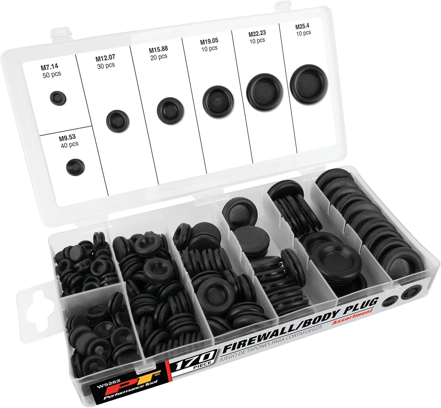 Performance Tool W5262 170pc Rubber Grommet Assortment Kit in Divided Organizer Case for Firewall and Body Use