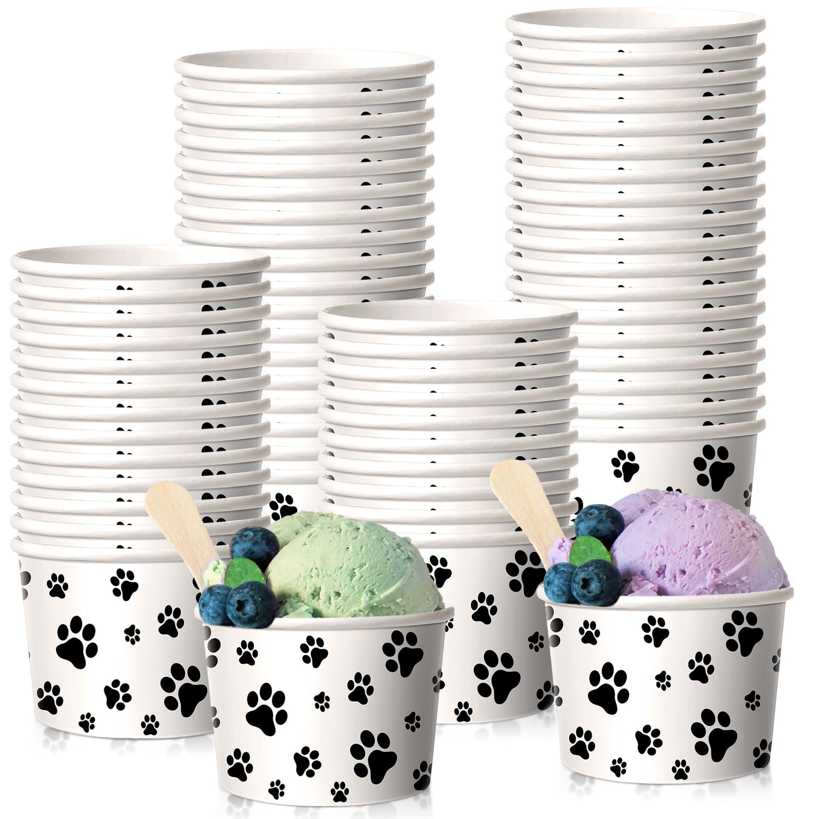 Patelai 50 Count 8 oz Paw Print Ice Cream Cups Bulk Paper Pup Cups Disposable Dog Bowls Dog Paw Print Dessert Bowls for Doggie Puppy Pet Dogs Theme