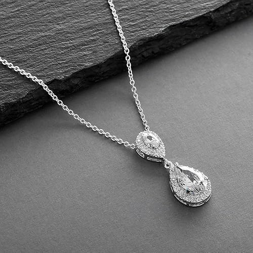 Miniatura 6 de Mariell Cubic Zirconia Crystal Teardrop Bridal Wedding Pendant Necklace, Jewelry for Brides, Bridesmaids