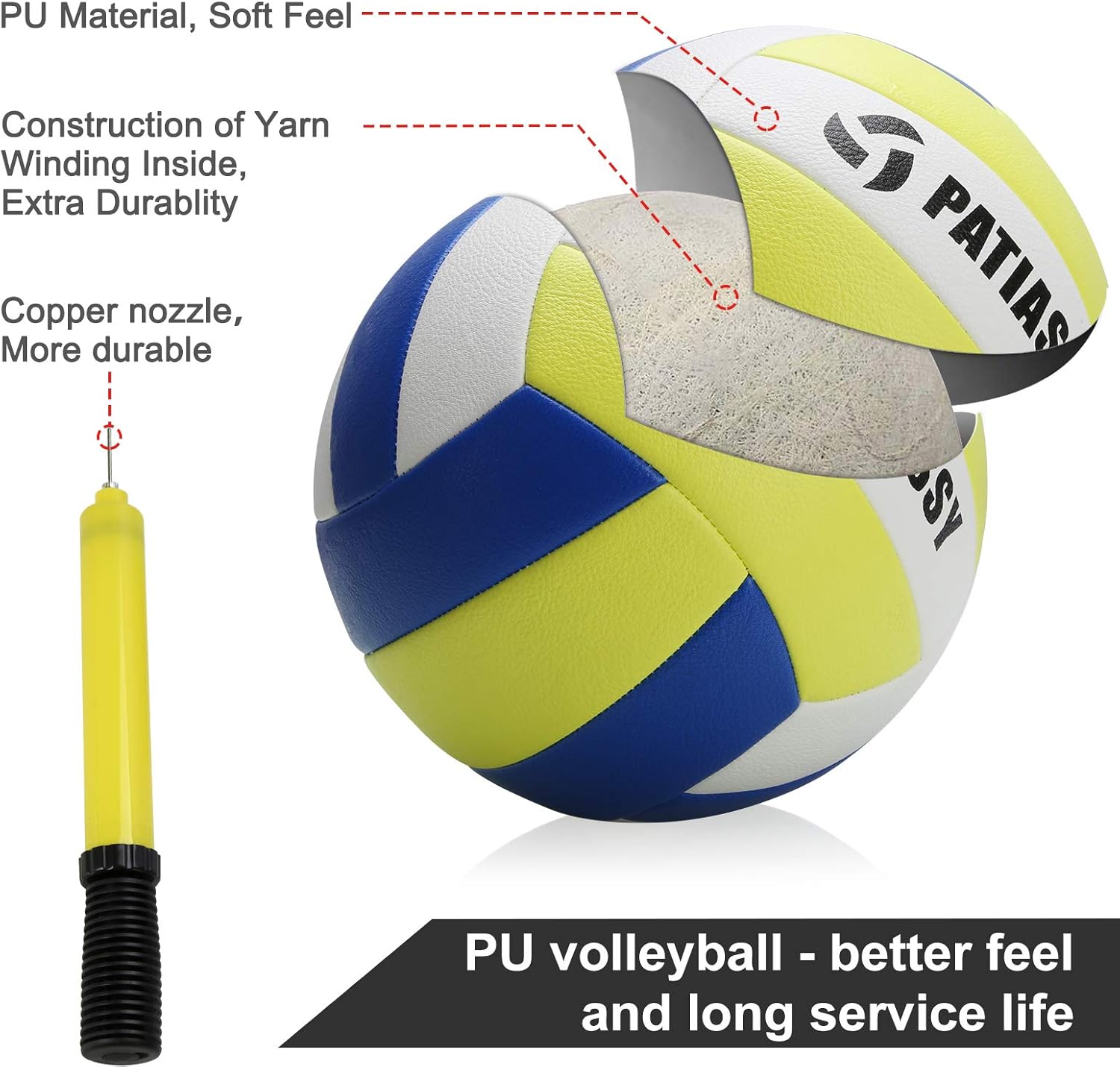 Patiassy Portable Professional Outdoor Volleyball Net Set with Adjustable Height Poles, Winch System, Volleyball with Pump and Carrying Bag for Backyard Beach, White : Sports & Outdoors