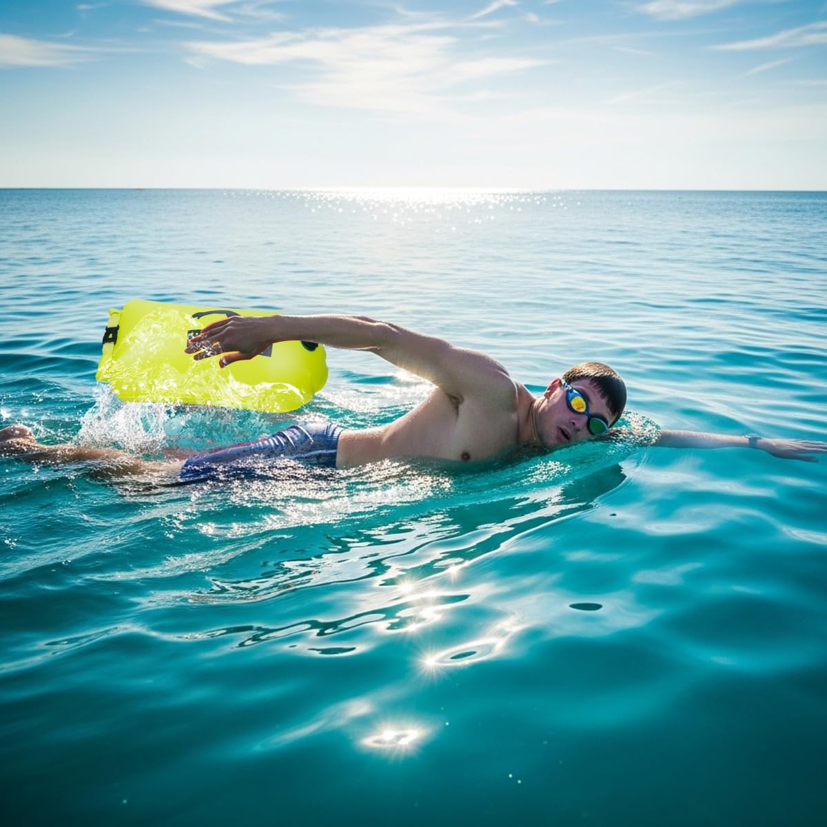 28L Galleggianti da traino per nuoto in acque libere Galleggiante da nuoto altamente visibile Dry Bag Impermeabile Galleggiante da traino gonfiabile in PVC per triathlon