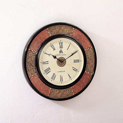 Miniatura 4 de Wooden Street Crusa - Reloj de pared de madera de cobre y latón para sala de estar, oficina, sala de estar, elegante diseño único decorativo,