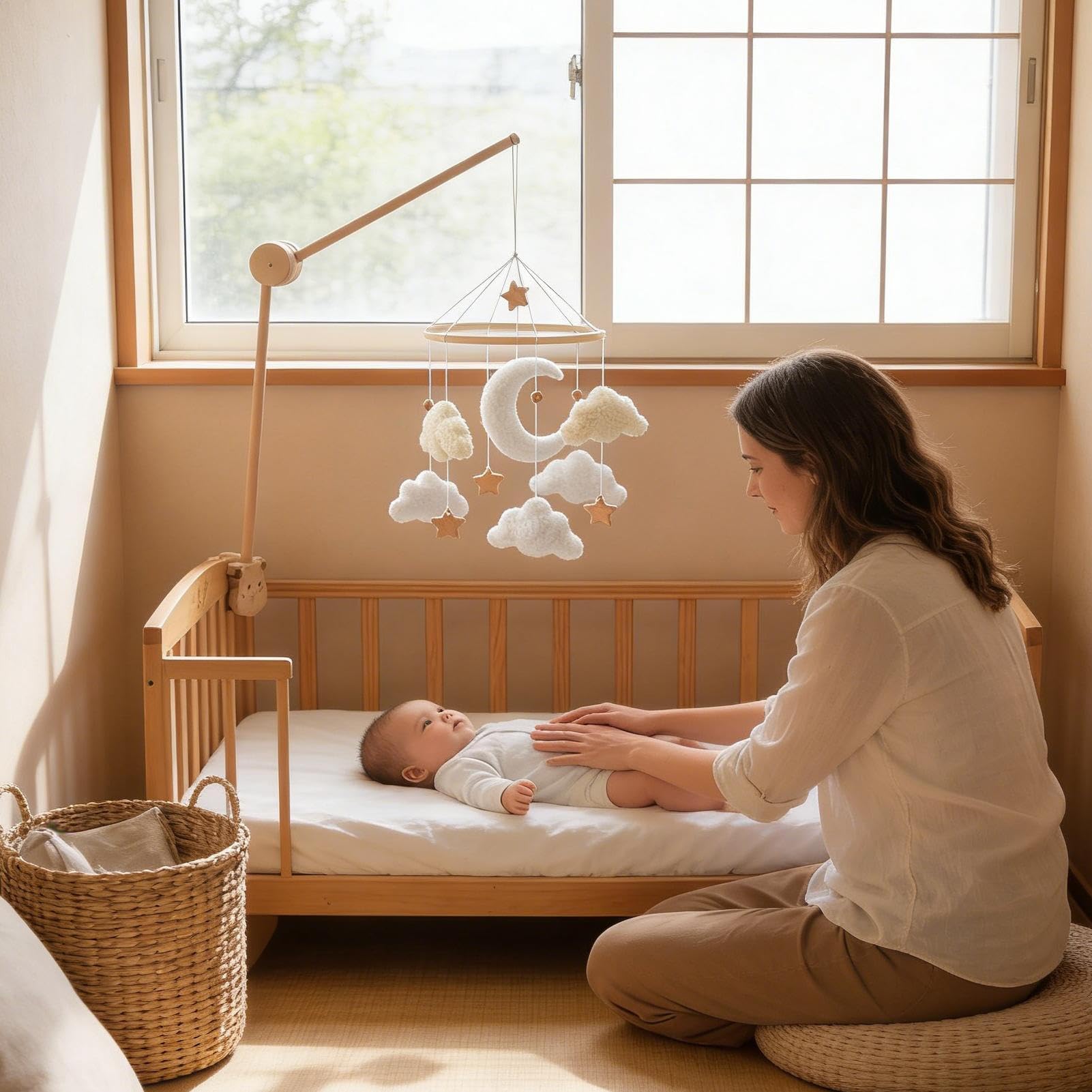 Mobile für Kinder | Holzsterne drehen - Boho Babybett-Mobile Wolke | für Mädchen Kinderzimmer Wohnzimmer Wand Fenster Zuhause