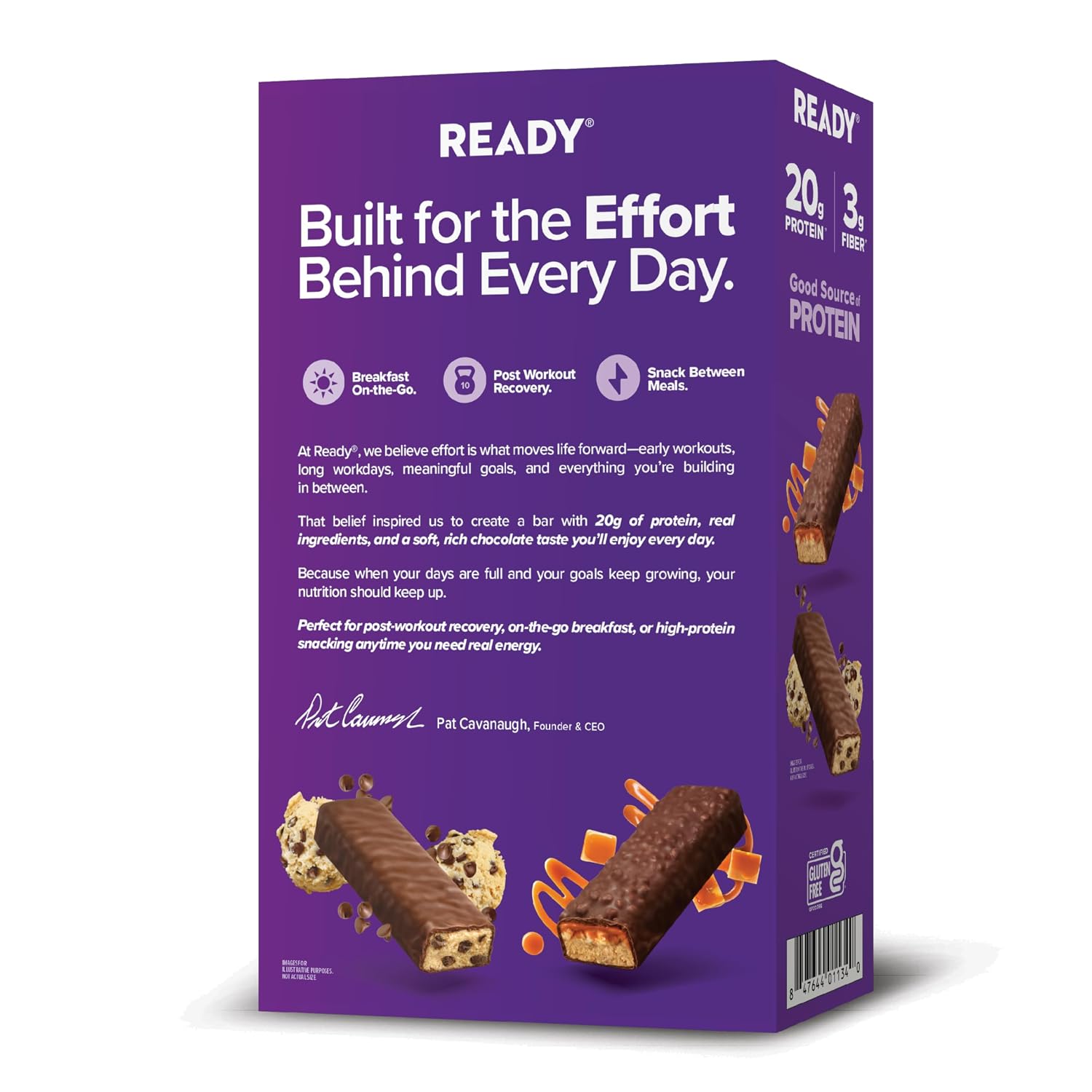 Ready® High Protein 20g Bar - Chocolate Chip Cookie Dough & Caramel Crunch Variety Pack | Low Sugar | No Artificial Sweeteners | No Sucralose | Twin Pack | 24 Total Bars