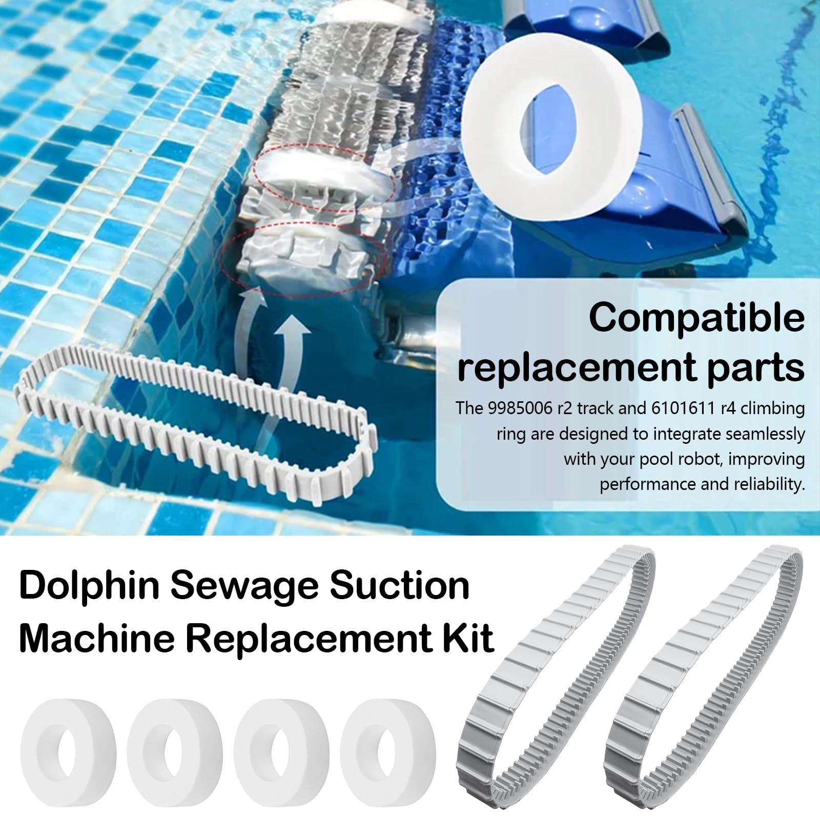 Repuestos para Limpiafondos RobóTicos Dolphin 9985006-R2 Pista+6101611-R4 Anillo De Escalada/3884997-R6 Rodillo Kit Repuestos para Limpiafondos Piscinas con Aspiradora Aguas Residuales (Stil A)