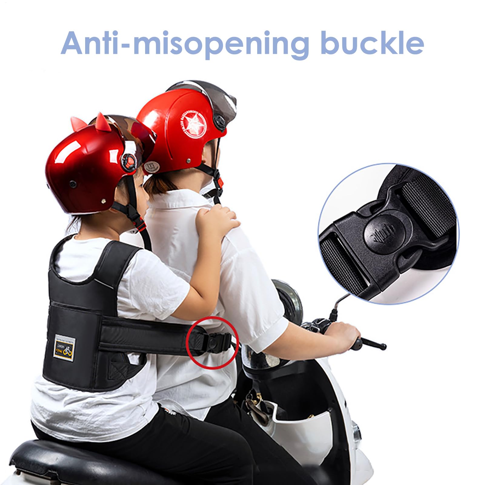 Imbracatura Sicurezza Bambini Moto – Cintura Regolabile Bimbi | Gilet Riflettente Passeggero Esterno | Supporto Posteriore Sicuro per Ragazzi 2-12 Anni Sotto 30kg Scooter