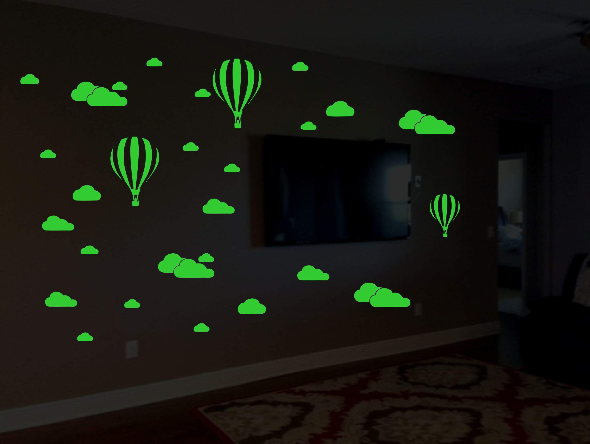 DreamKraft Fire Baloon On Cloud Night Glow Wall Sticker (54 cm x 103 cm, Green)