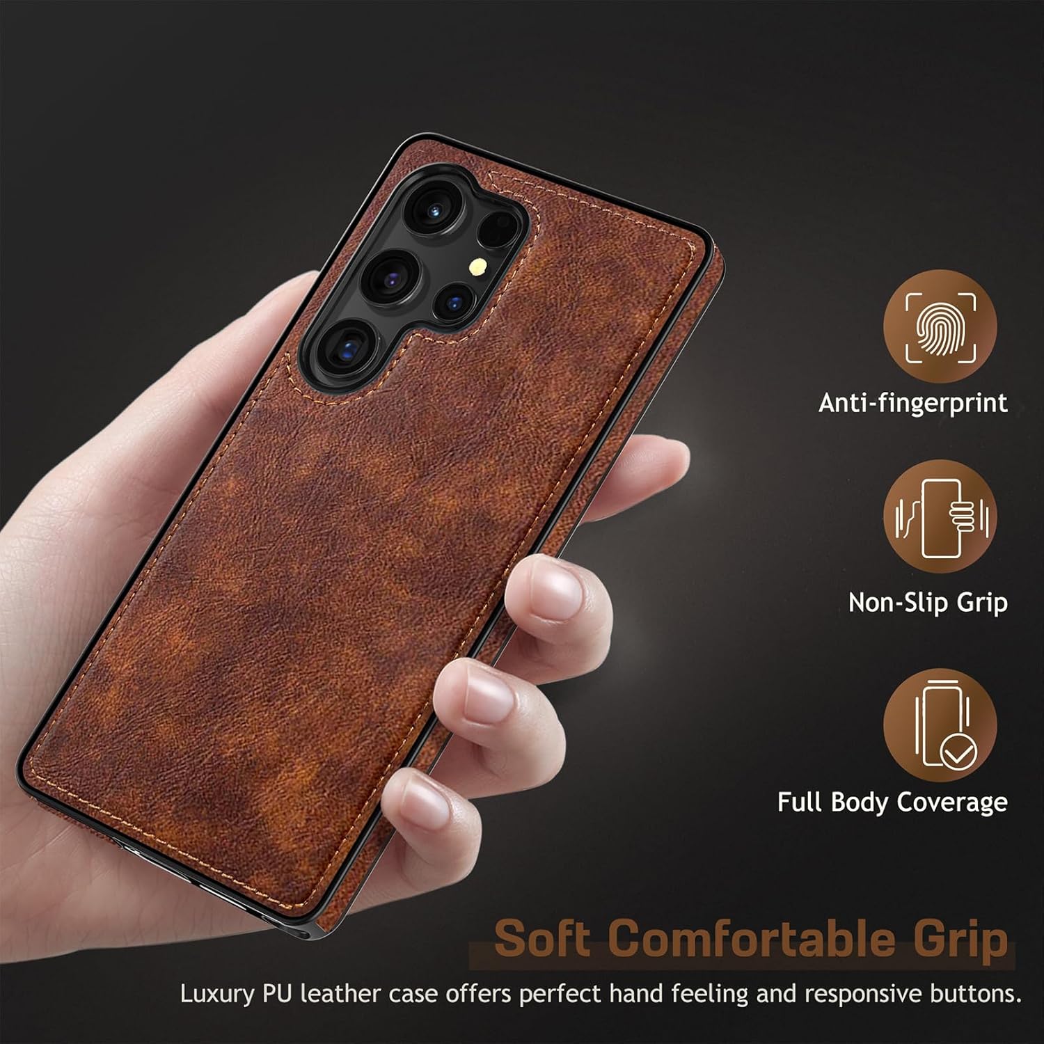 LOHASIC for Galaxy S25 Ultra Case, Premium Leather Luxury Business PU Non-Slip Grip Shockproof Bumper Full Body Protective Cover Phone Cases for Samsung Galaxy S25 Ultra 5G 6.9 inch - Brown - Image 5